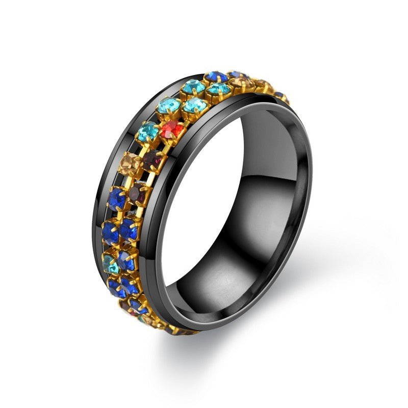 Ring Stainless Steel Colorful Diamond Chain Rotating Ring Ladies Titanium Steel Ring