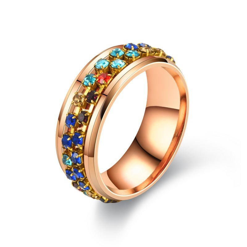 Ring Stainless Steel Colorful Diamond Chain Rotating Ring Ladies Titanium Steel Ring