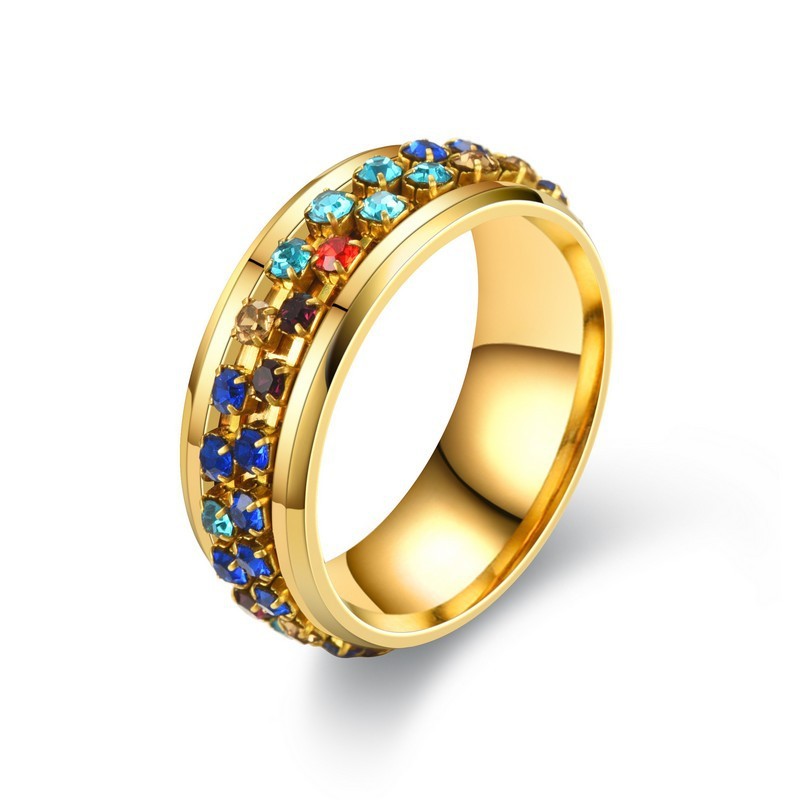 Ring Stainless Steel Colorful Diamond Chain Rotating Ring Ladies Titanium Steel Ring